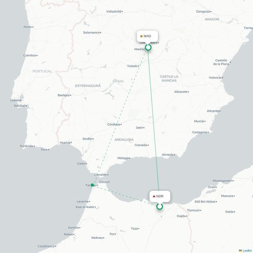 Nador - Madrid carte du vol direct