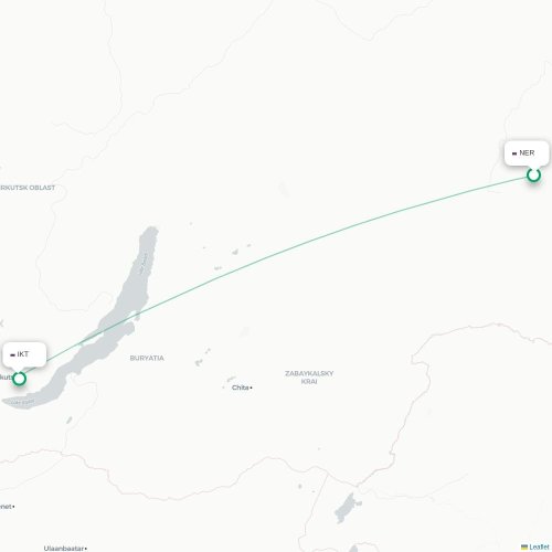Mapa de vuelo directo Neryungri - Irkutsk