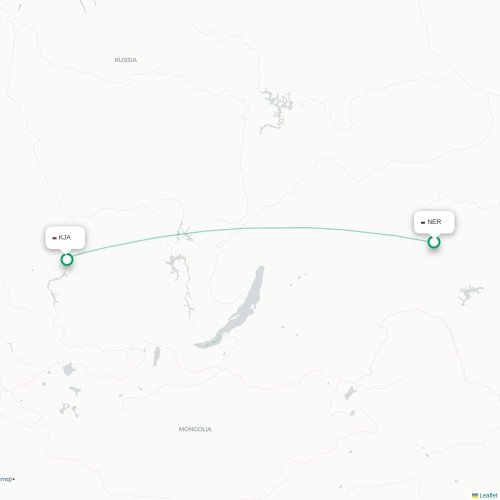 Mapa de vuelo directo Neryungri - Krasnoyarsk