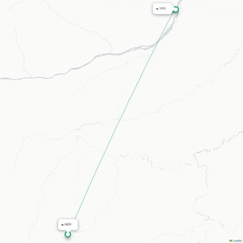 Mapa de vuelo directo Neryungri - Yakutsk