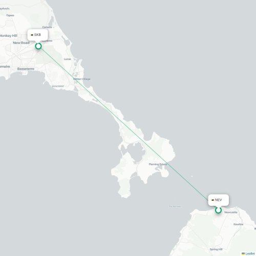 Mapa de vuelo directo Newcastle - Basseterre