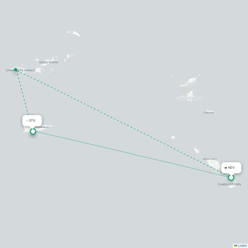 Mapa de vuelo directo Newcastle - Christiansted