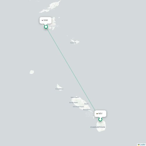 Mapa de vuelo directo Newcastle - Simpson Bay