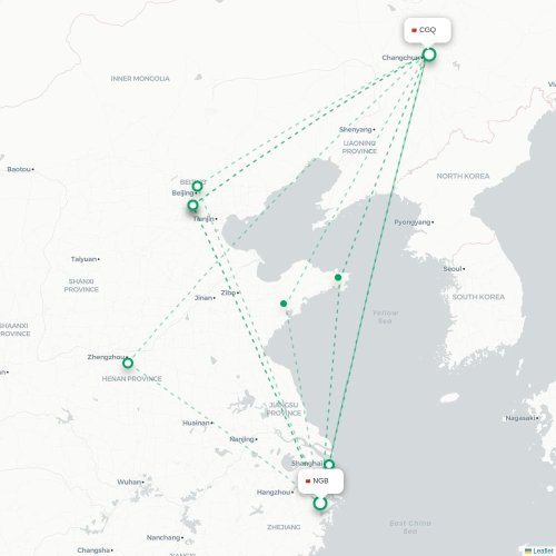 Mapa de vuelo directo Ningbo - Changchun