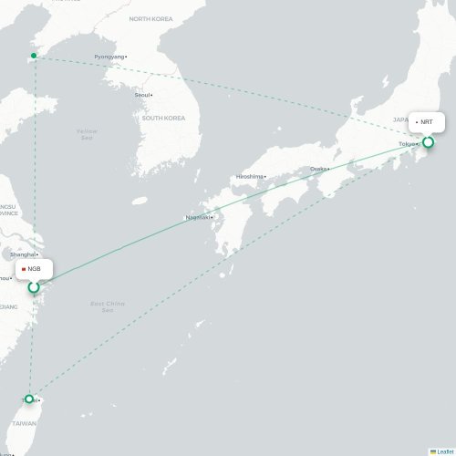 Mapa lotu bezpośredniego Ningbo – Tokio