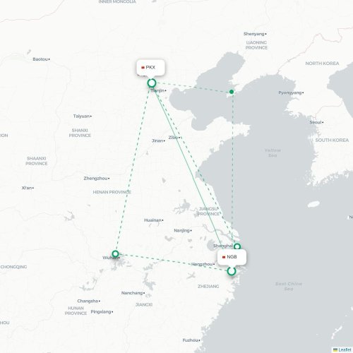 Mapa de vuelo directo Ningbo - Pekín