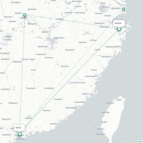 Mapa de vuelo directo Ningbo - Shenzhen