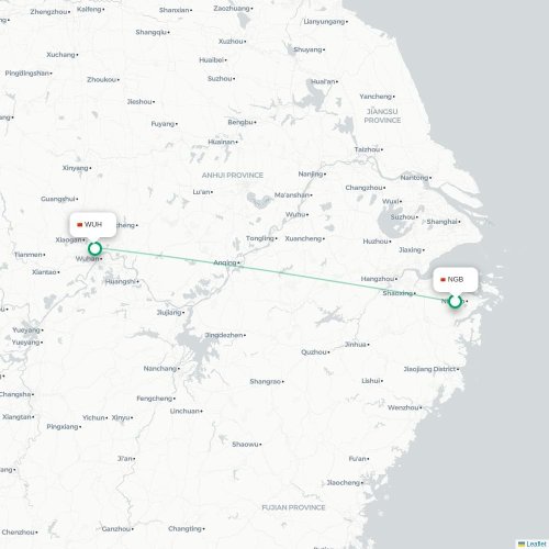 Mapa de vuelo directo Ningbo - Wuhan