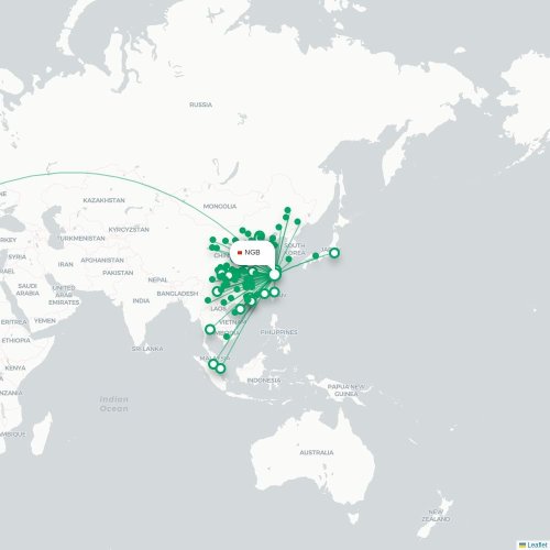 Mapa de vuelo directo Ningbo - Yueyang
