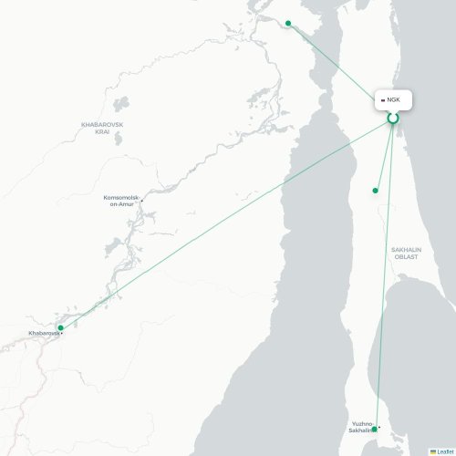 Mapa lotu bezpośredniego Nogliki – Nikołajewsk nad Amurem