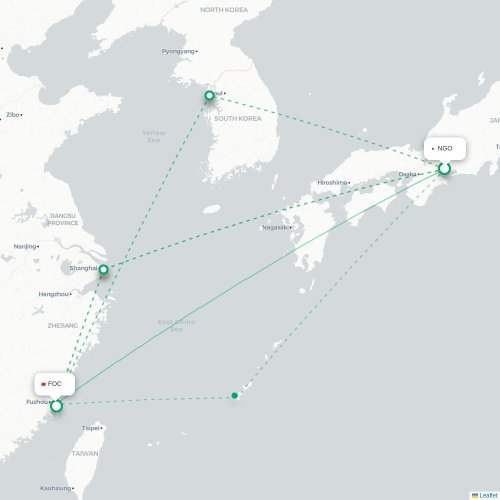 Mapa lotu bezpośredniego Nagoja – Fuzhou