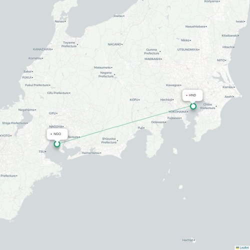 Mapa lotu bezpośredniego Nagoja – Tokio