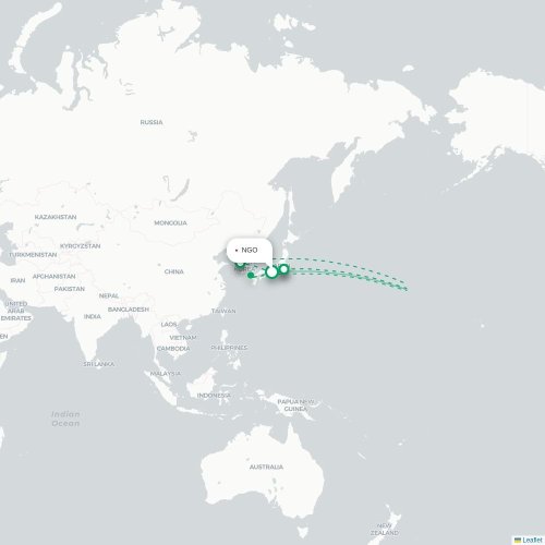 Nagoya - Honolulu direct flight map