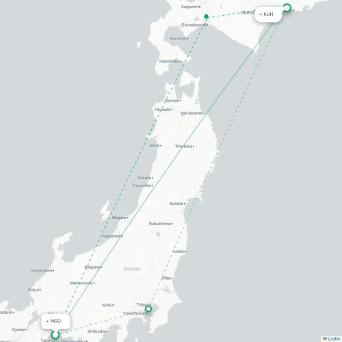 Mapa lotu bezpośredniego Nagoja – Kushiro