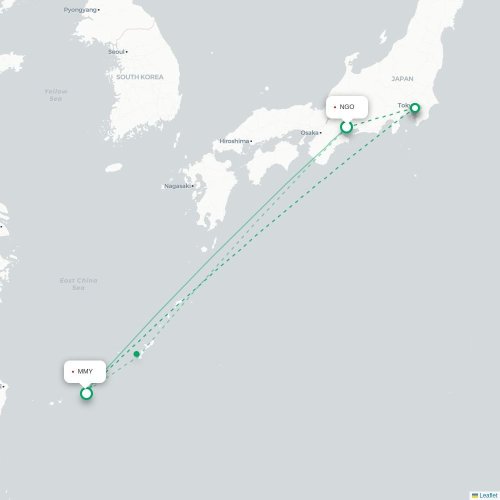 Mapa de vuelo directo Nagoya - Isla de Miyakojima