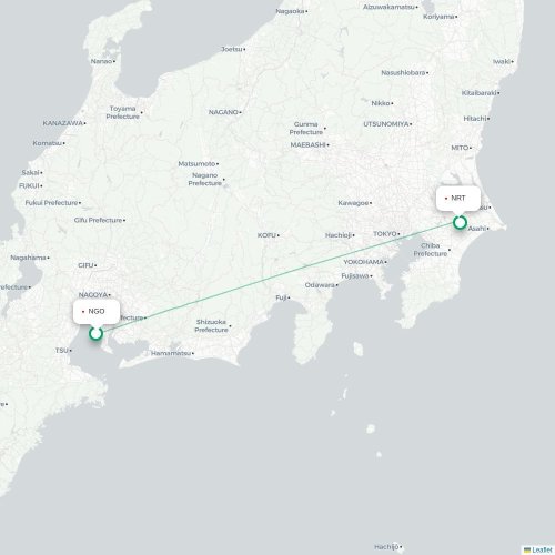 Mapa lotu bezpośredniego Nagoja – Tokio