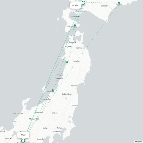 Mapa lotu bezpośredniego Nagoja – Sapporo