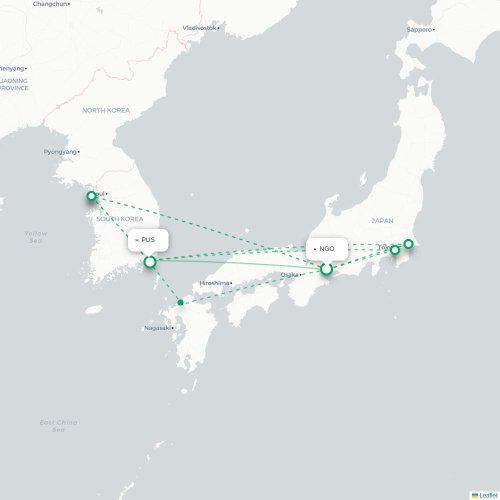 Mapa lotu bezpośredniego Nagoja – Pusan