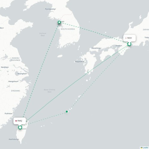 Mapa lotu bezpośredniego Nagoja – Taizhong