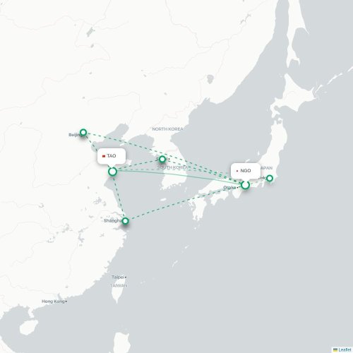 Mapa lotu bezpośredniego Nagoja – Qingdao