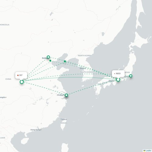Mapa lotu bezpośredniego Nagoja – Xi'an