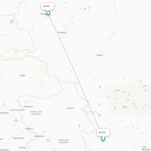 Mapa lotu bezpośredniego Ngari – Kaszgar