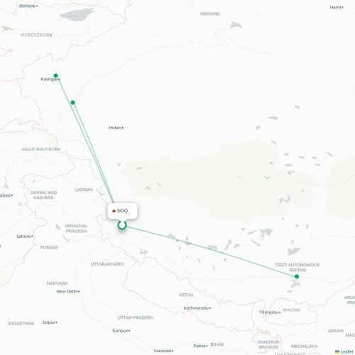 Mapa lotu bezpośredniego Ngari – Lhasa