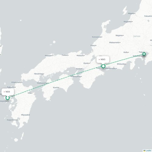 Mapa de vuelo directo Nagasaki - Nagoya