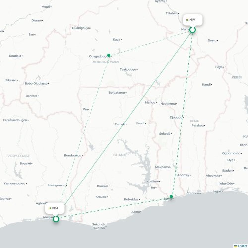 Mapa de vuelo directo Niamey - Abiyán