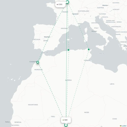 Mapa de vuelo directo Niamey - París