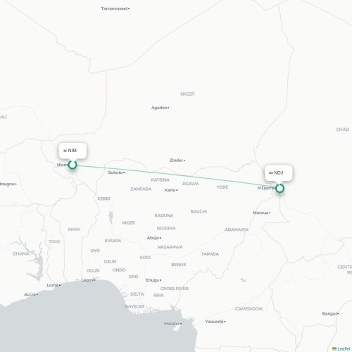 Niamey - Ndjamena kaart van rechtstreekse vlucht
