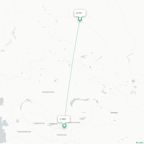 Mapa de vuelo directo Nizhnevártovsk - Namangán