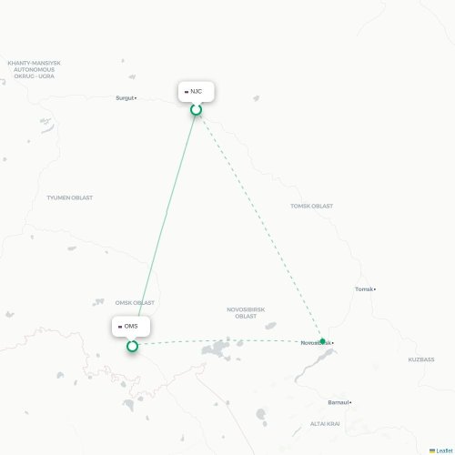 Mapa de vuelo directo Nizhnevártovsk - Omsk