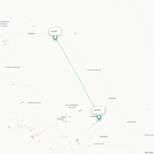 Mapa de vuelo directo Nizhnevártovsk - Novosibirsk