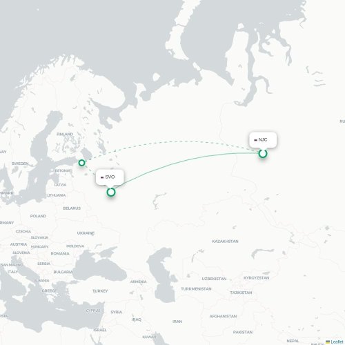 Mapa de vuelo directo Nizhnevártovsk - Moscú