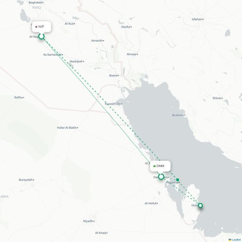 Mapa de vuelo directo Nayaf - Dammam