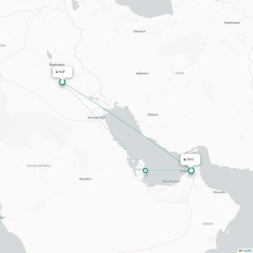 Mapa de vuelo directo Nayaf - Sharjah