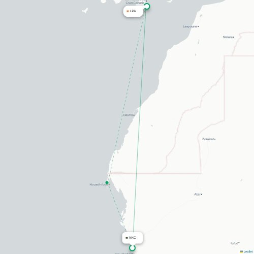 Mapa de vuelo directo Nuakchott - Las Palmas de Gran Canaria