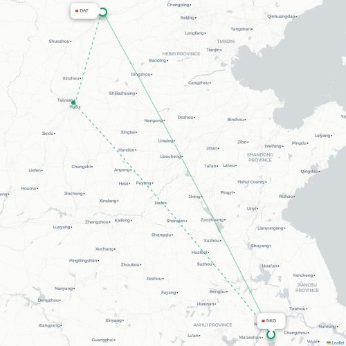 Mapa lotu bezpośredniego Nankin – Datong