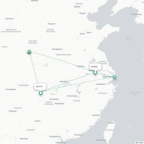 Mapa lotu bezpośredniego Nankin – Zhangjiajie