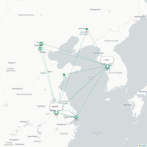 Mapa lotu bezpośredniego Nankin – Inczhon