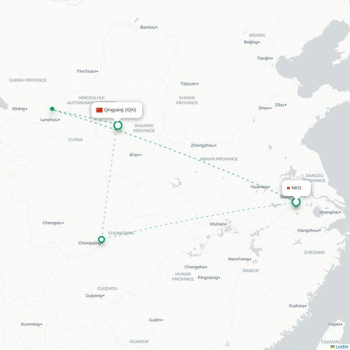 Mapa lotu bezpośredniego Nankin – Qingyang