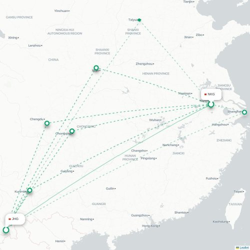 Mapa lotu bezpośredniego Nankin – Xishuangbanna