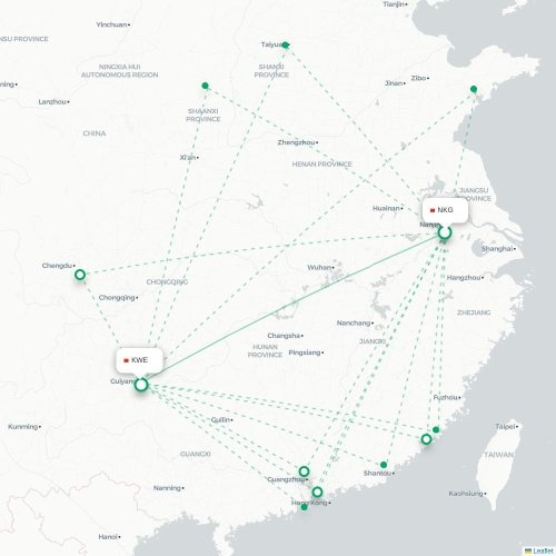 Mapa lotu bezpośredniego Nankin – Guiyang
