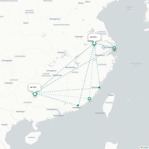 Mapa de vuelo directo Nankín - Guilin