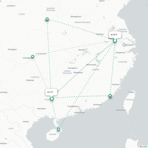 Mapa de vuelo directo Nankín - Liuzhou