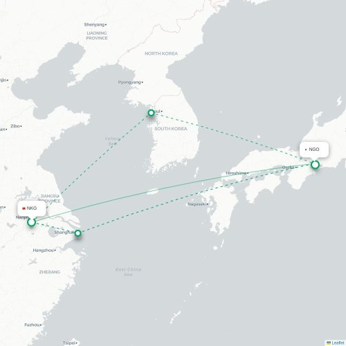 Mapa lotu bezpośredniego Nankin – Nagoja