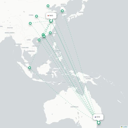 Mapa lotu bezpośredniego Nankin – Sydney