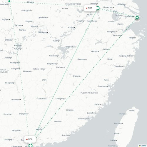 Mapa lotu bezpośredniego Nankin – Shenzhen