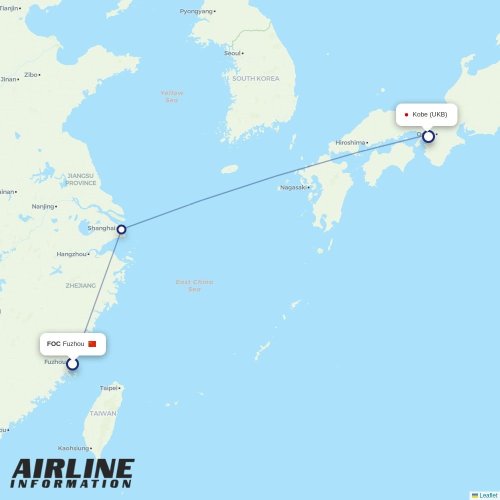 Mapa lotu bezpośredniego Nankin – Kōbe